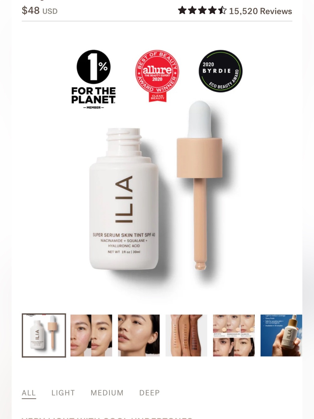 ILIA Super Serum Skin Tint SPF 40 — Balos